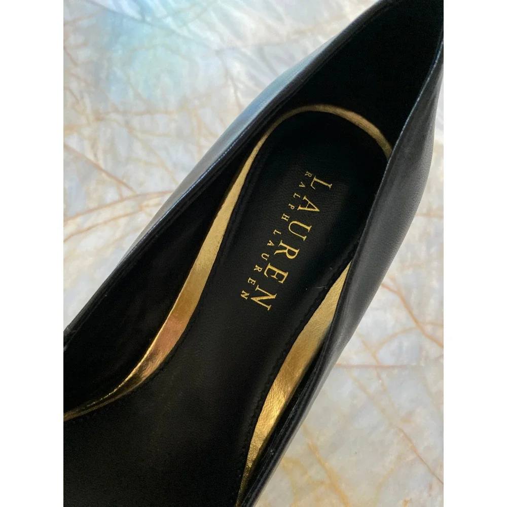 Lauren Ralph Lauren Harper Black Leather Round Toe Stiletto Pumps 7B 11739 E 14